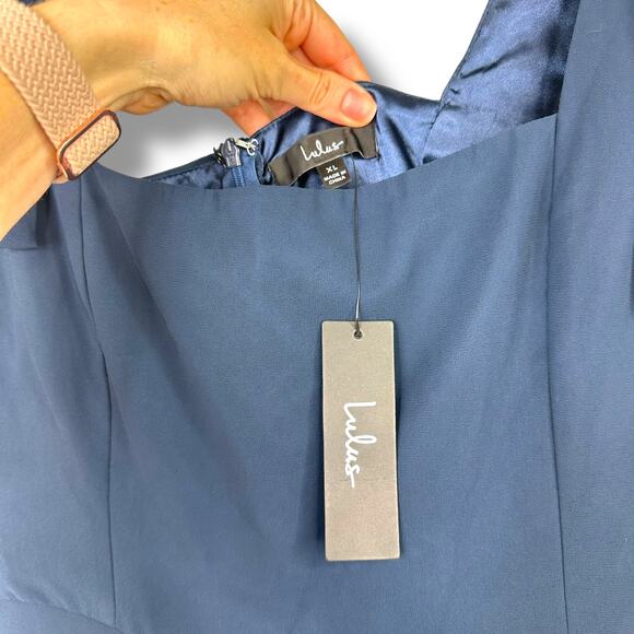 Lulus NWT Love Me Forever Navy Blue Tie-Strap Square Neck A-Line Maxi Dress XL - Picture 9 of 10